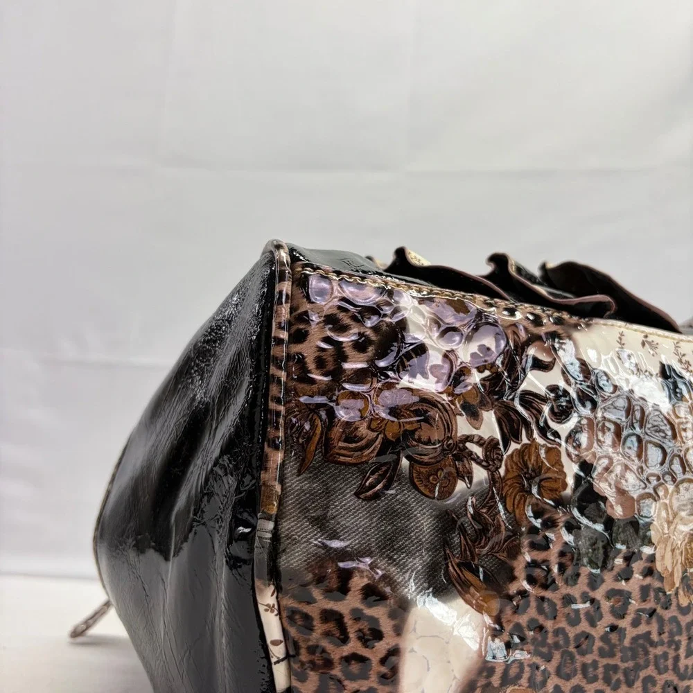Y2K Satchel Bag Womens Large Leopard Floral Patent Ruffles Studded McBling Bratz